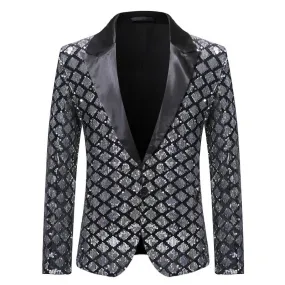Men Slim Sequin Plaid Blazer Jackets