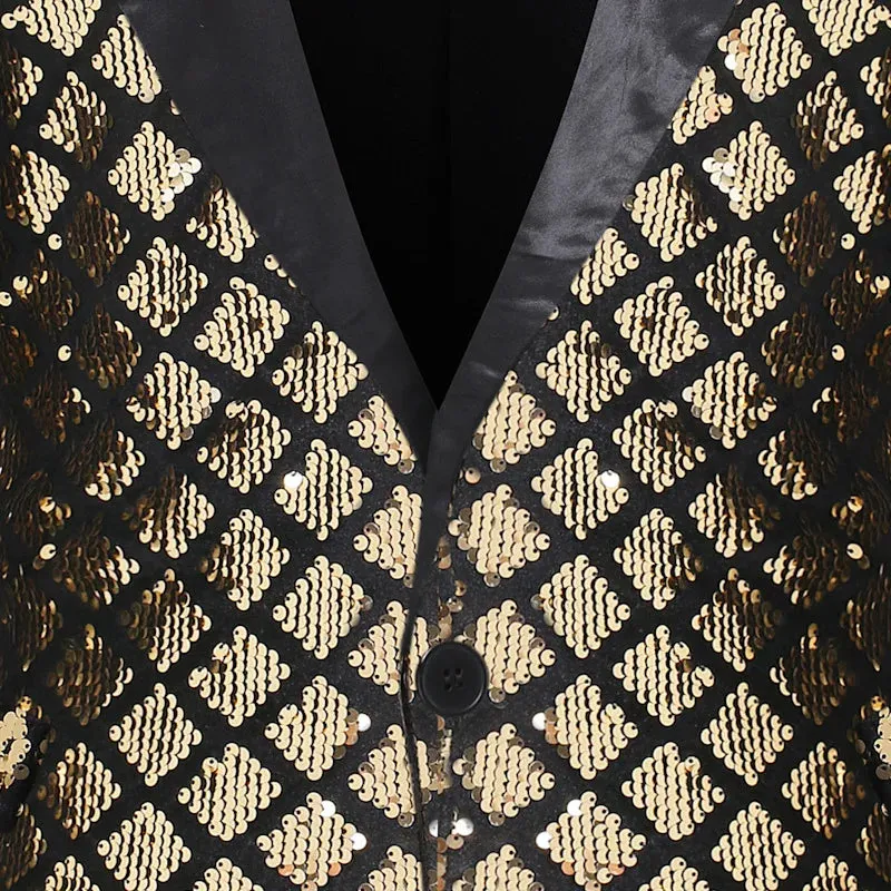 Men Slim Sequin Plaid Blazer Jackets