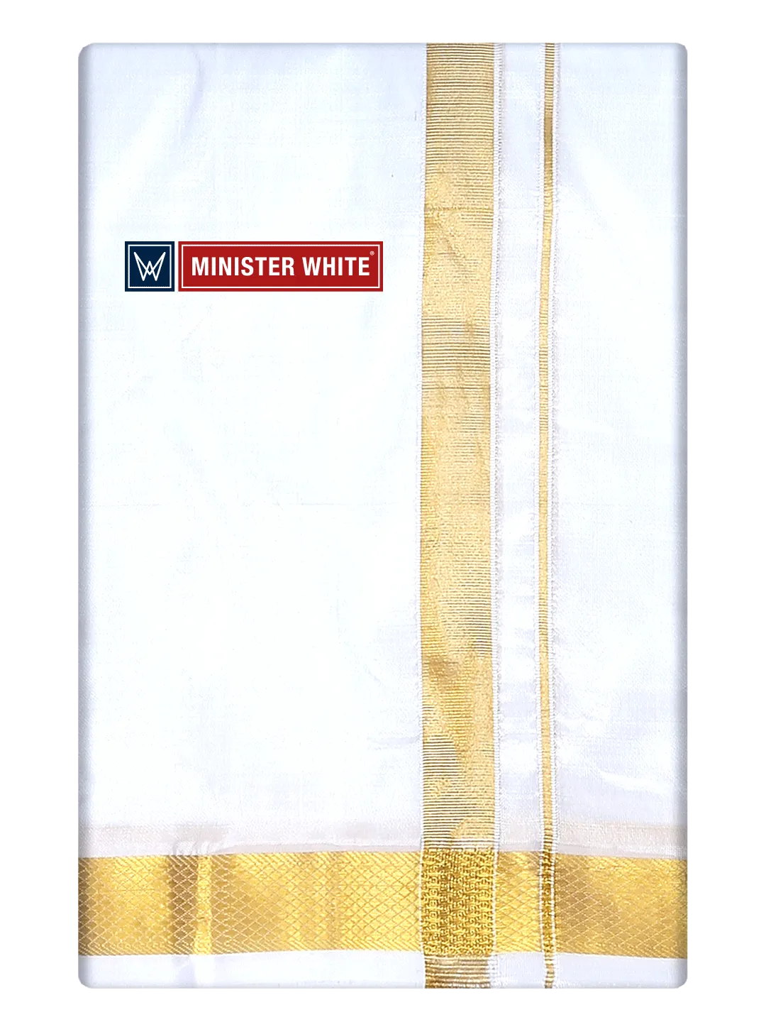 Mens Double Layer White Pure Silk Dhoti with 70K Golden Jari Border - Bheeshma 70K