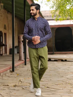 Men's Pure Cotton Navy Blue Casual Shirt