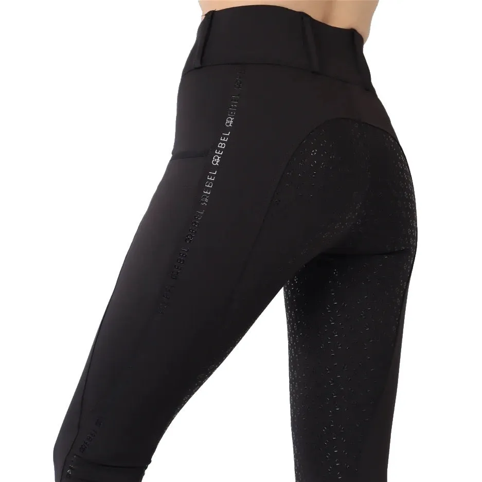 Montar REBEL Tone in Tone Logo Pull on Full Grip Riding Tights, Black