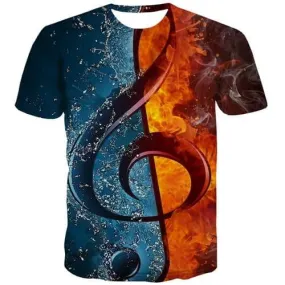 Music T-shirt Men Yin Yang Tshirts Casual Flame Tshirt Anime Water Shirt Print Gothic Tshirt Printed Short Sleeve Fashion