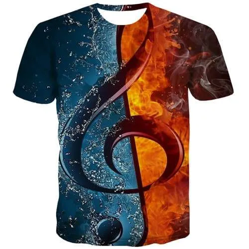 Music T-shirt Men Yin Yang Tshirts Casual Flame Tshirt Anime Water Shirt Print Gothic Tshirt Printed Short Sleeve Fashion