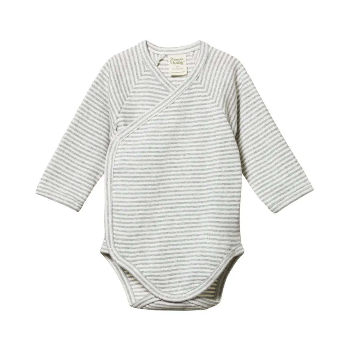 Nature Baby Kimono Bodysuit Long Sleeve - Grey Marl Stripe