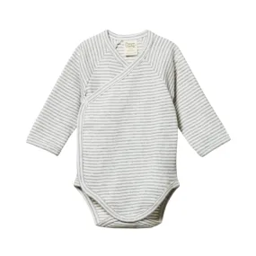 Nature Baby Kimono Bodysuit Long Sleeve - Grey Marl Stripe