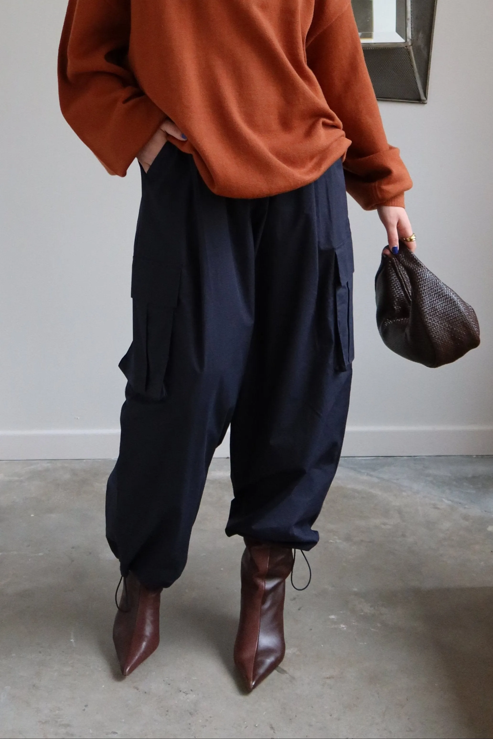 Navy Wide Leg Cargo Pants