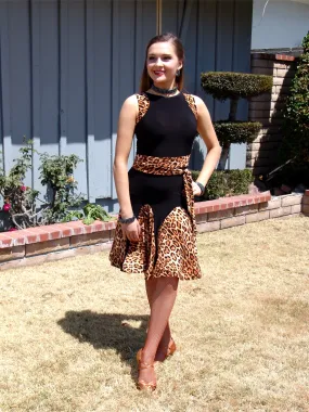 NUG 00694 Black & Leopard Print Panel Latin Dress