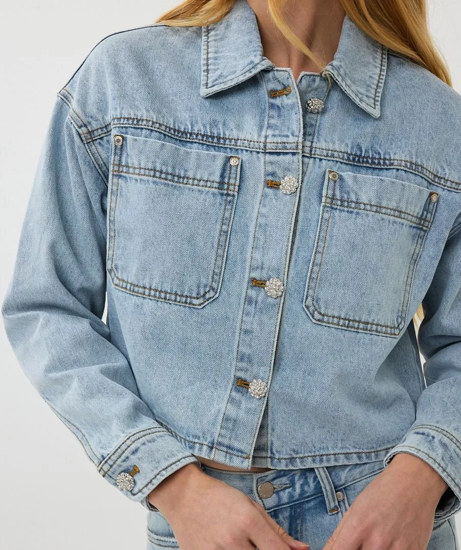 Oversized Denim Short Jacket - Blue