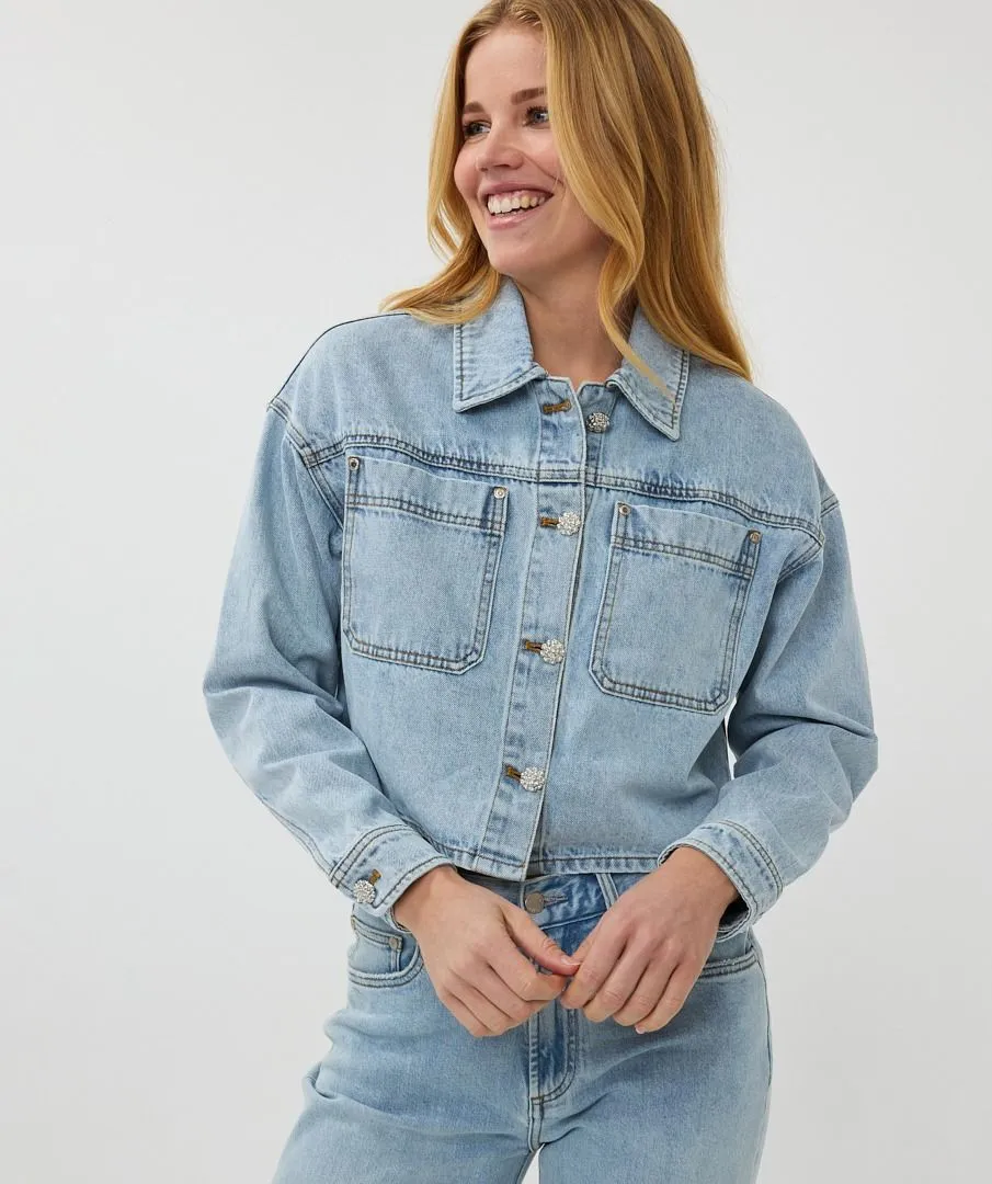 Oversized Denim Short Jacket - Blue