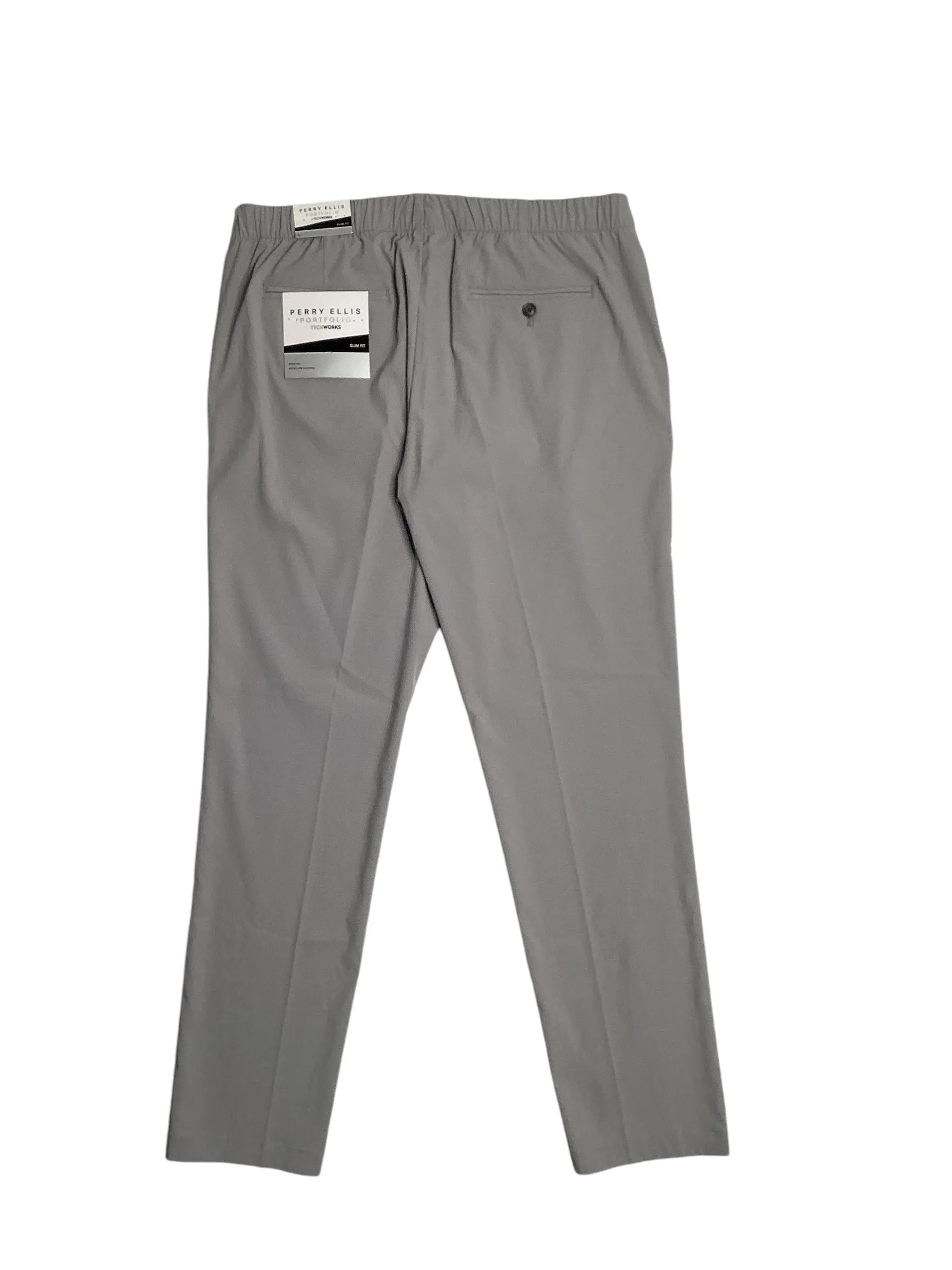 Perry Ellis Portfolio Mens Slim Fit Drawstring Suit Dress Pants Grey Large