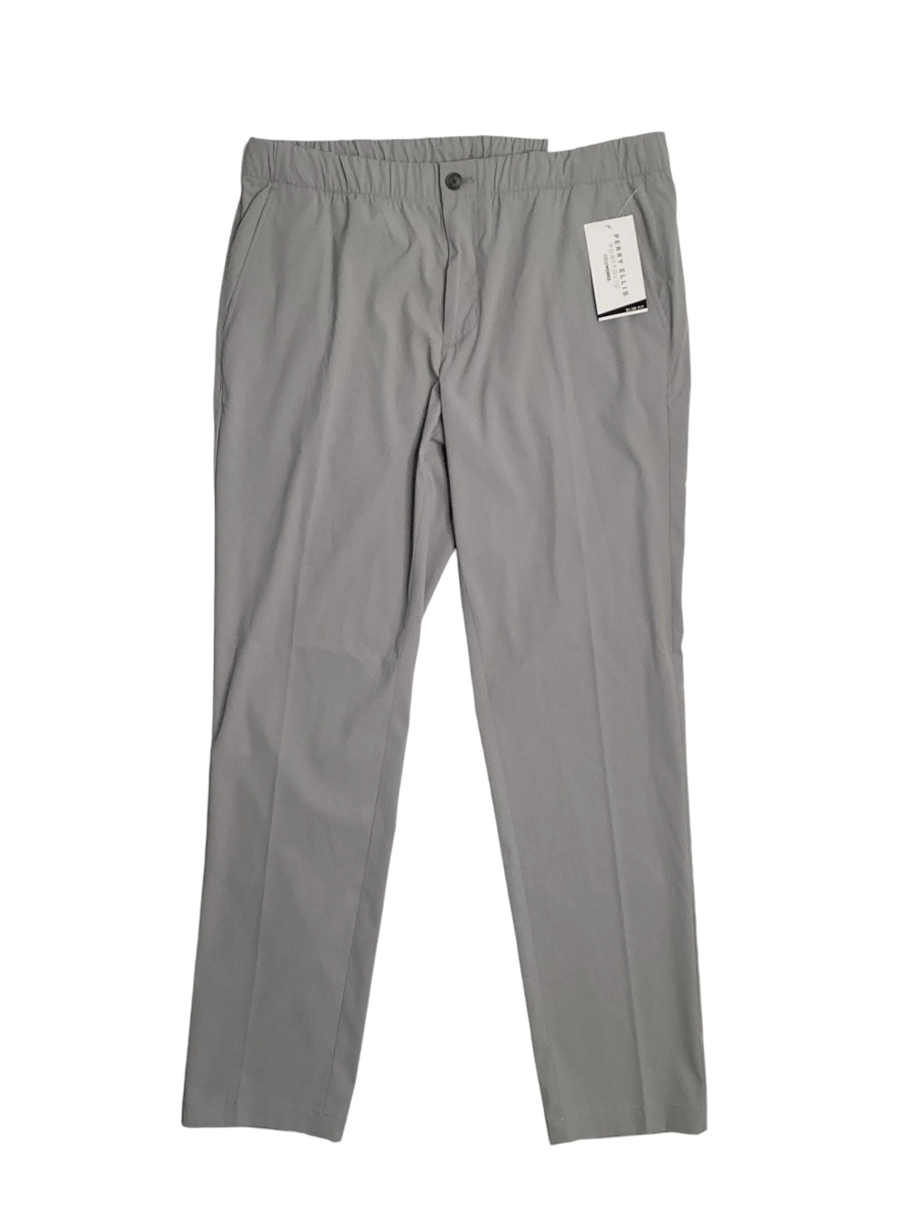 Perry Ellis Portfolio Mens Slim Fit Drawstring Suit Dress Pants Grey Large