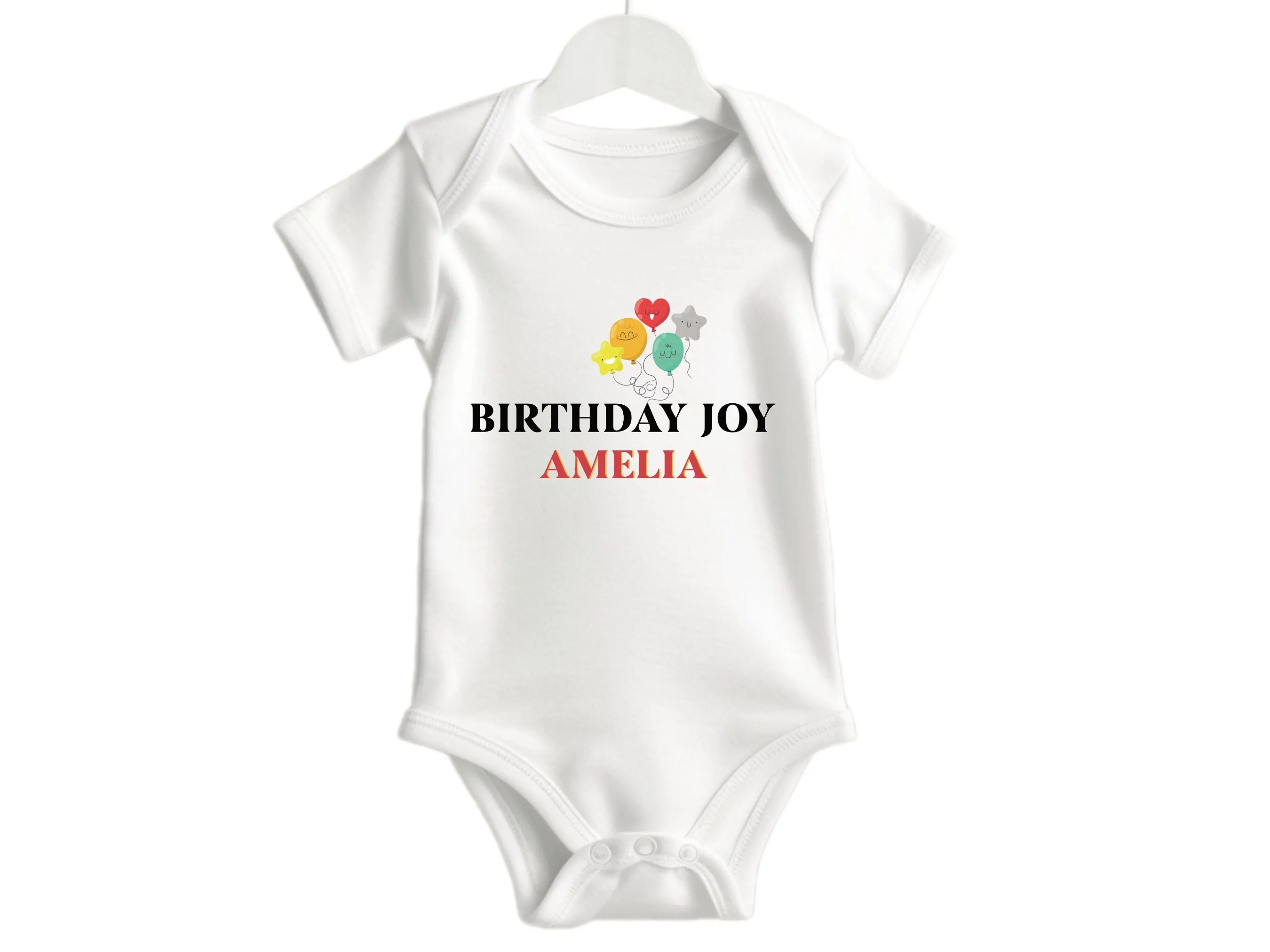 Personalized Name Long Sleeve Bodysuit Birthday with Joy Design