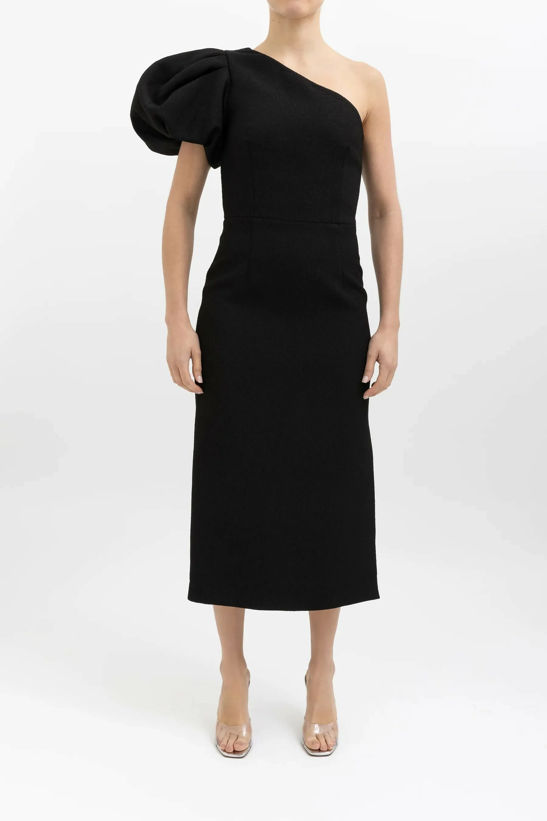 Rebecca Vallance Natalia One Sleeve Midi Dress Black Size 14