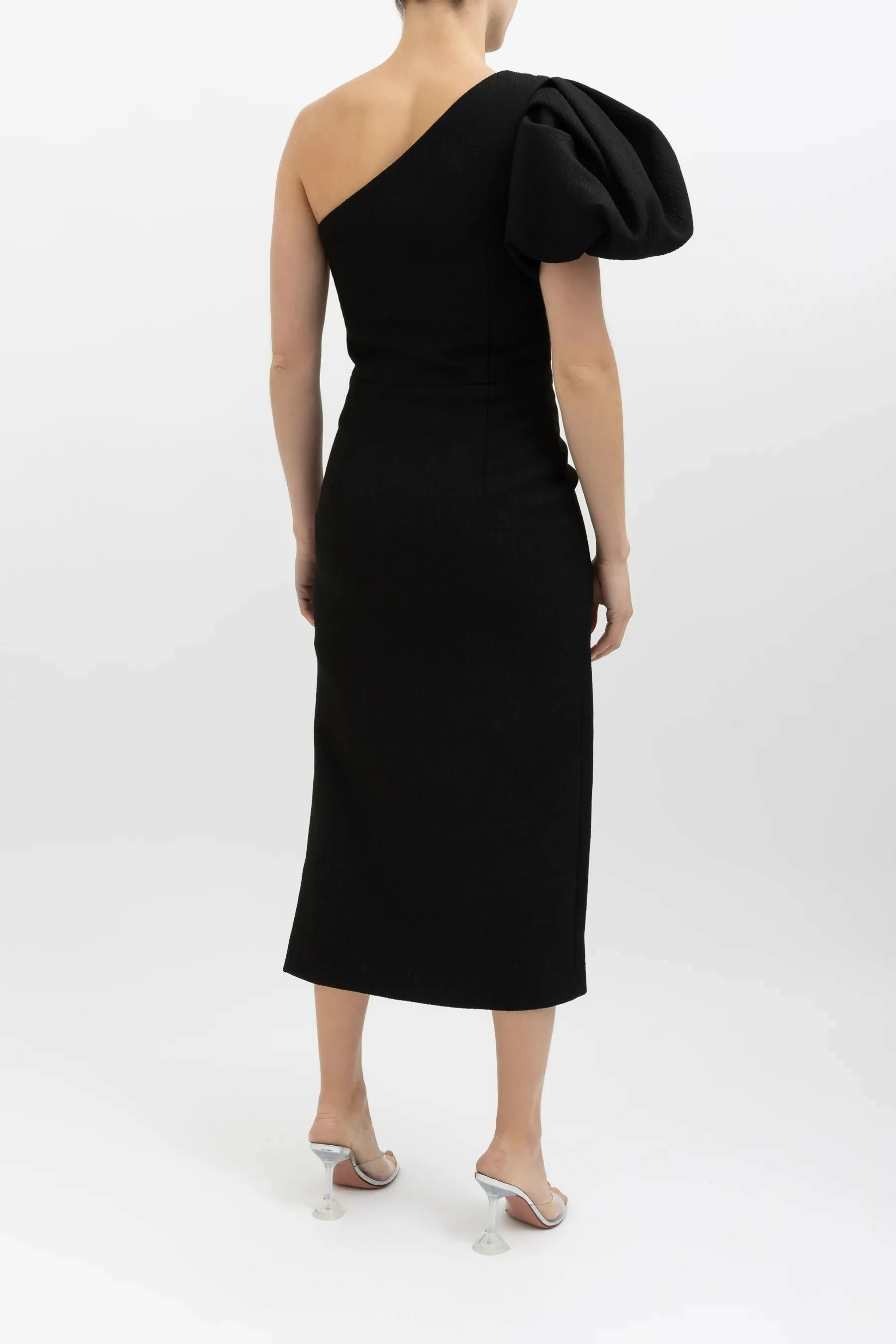 Rebecca Vallance Natalia One Sleeve Midi Dress Black Size 14