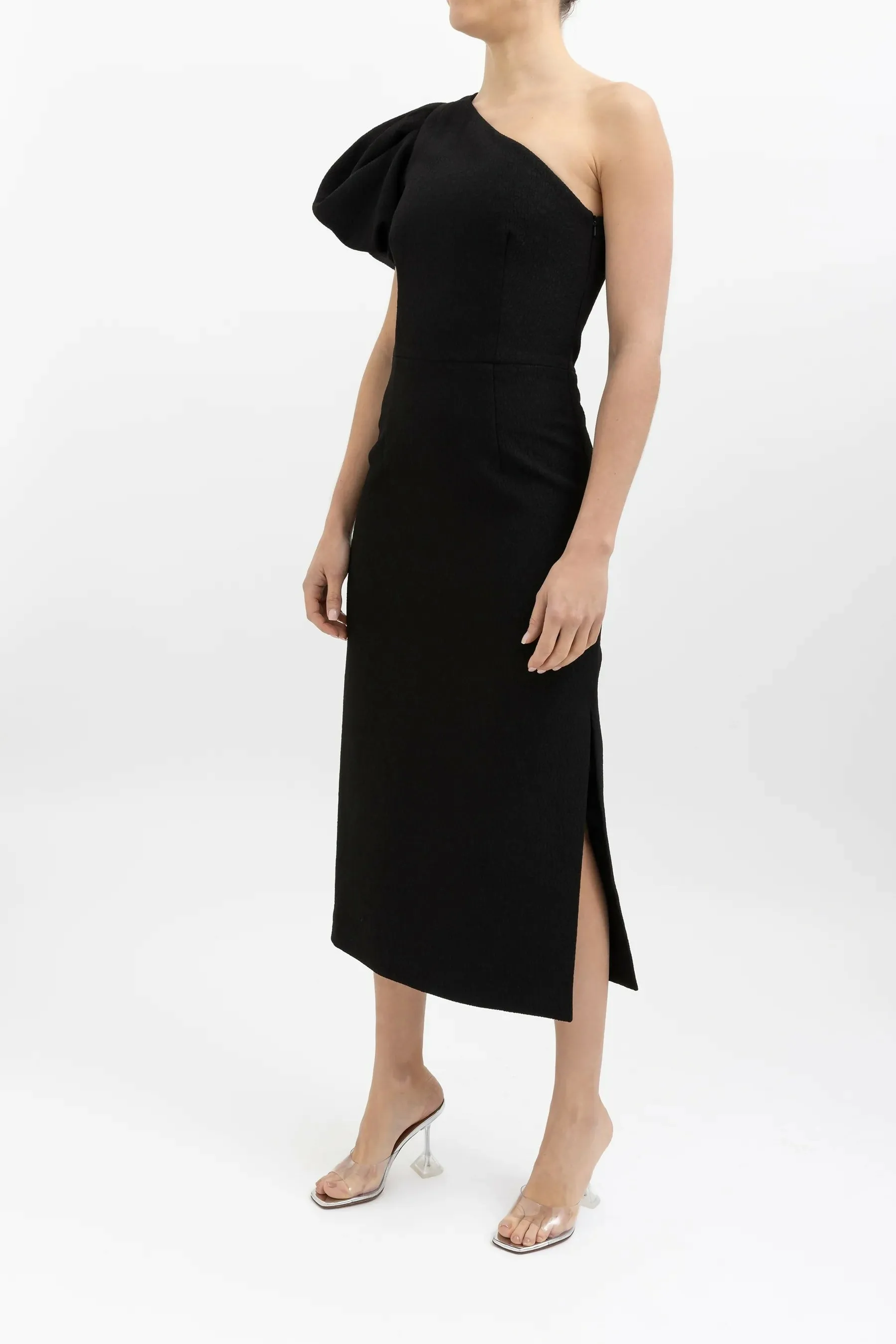 Rebecca Vallance Natalia One Sleeve Midi Dress Black Size 14
