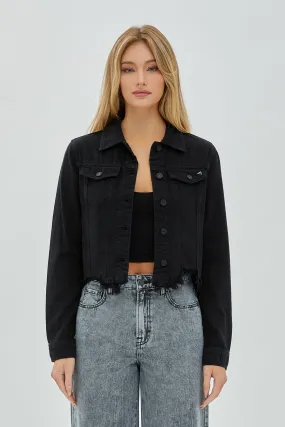 [REBEL] BLACK FRAYED BOTTOM FITTED JACKET