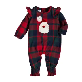 Red Black Plaid Print with Santa Baby Girls 1 Pc Christmas Set