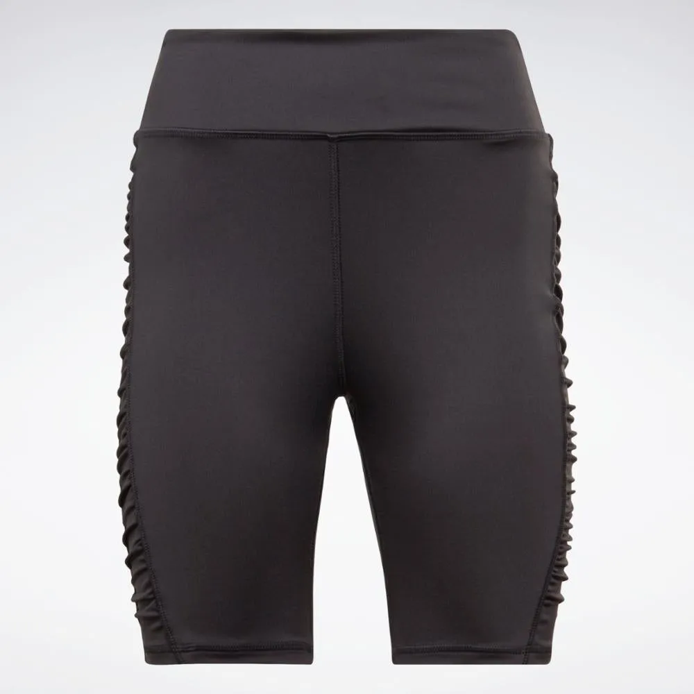 Reebok Apparel Women Bold High-Waisted Ruched Shorts BLACK