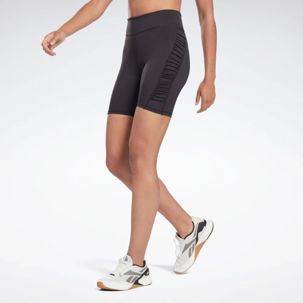 Reebok Apparel Women Bold High-Waisted Ruched Shorts BLACK
