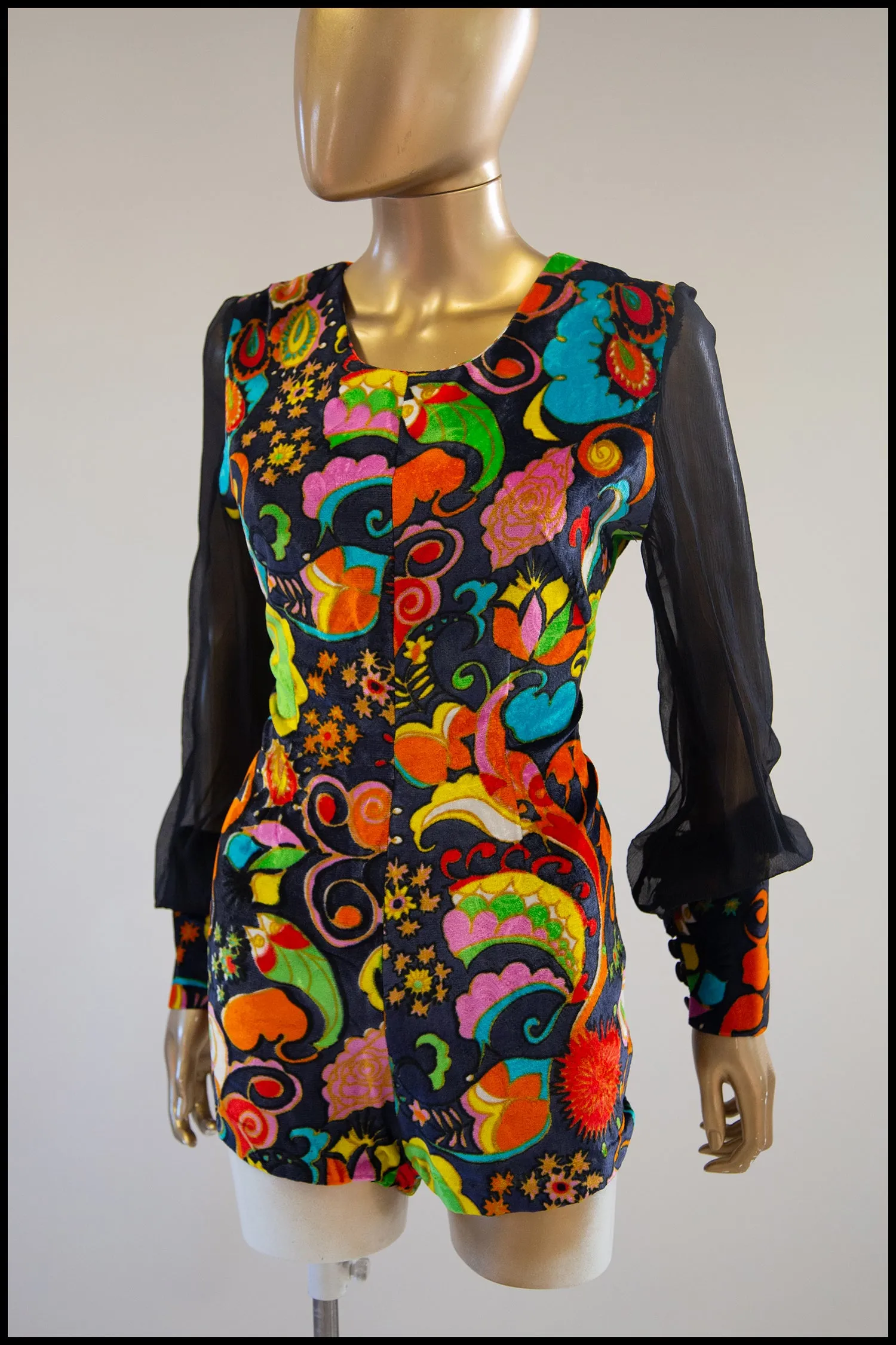 RESERVED Vintage 1970s Printed Velvet Playsuit