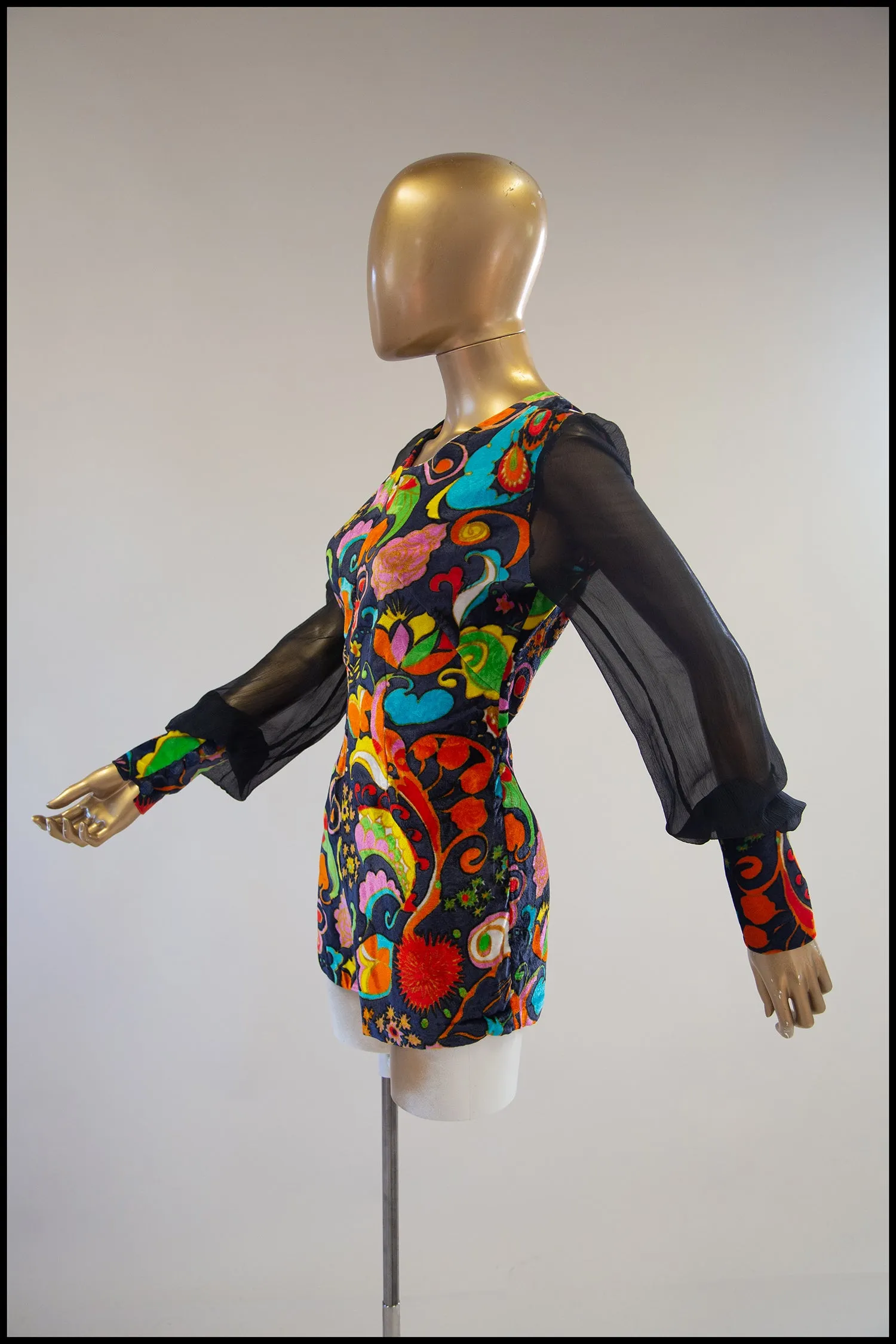 RESERVED Vintage 1970s Printed Velvet Playsuit