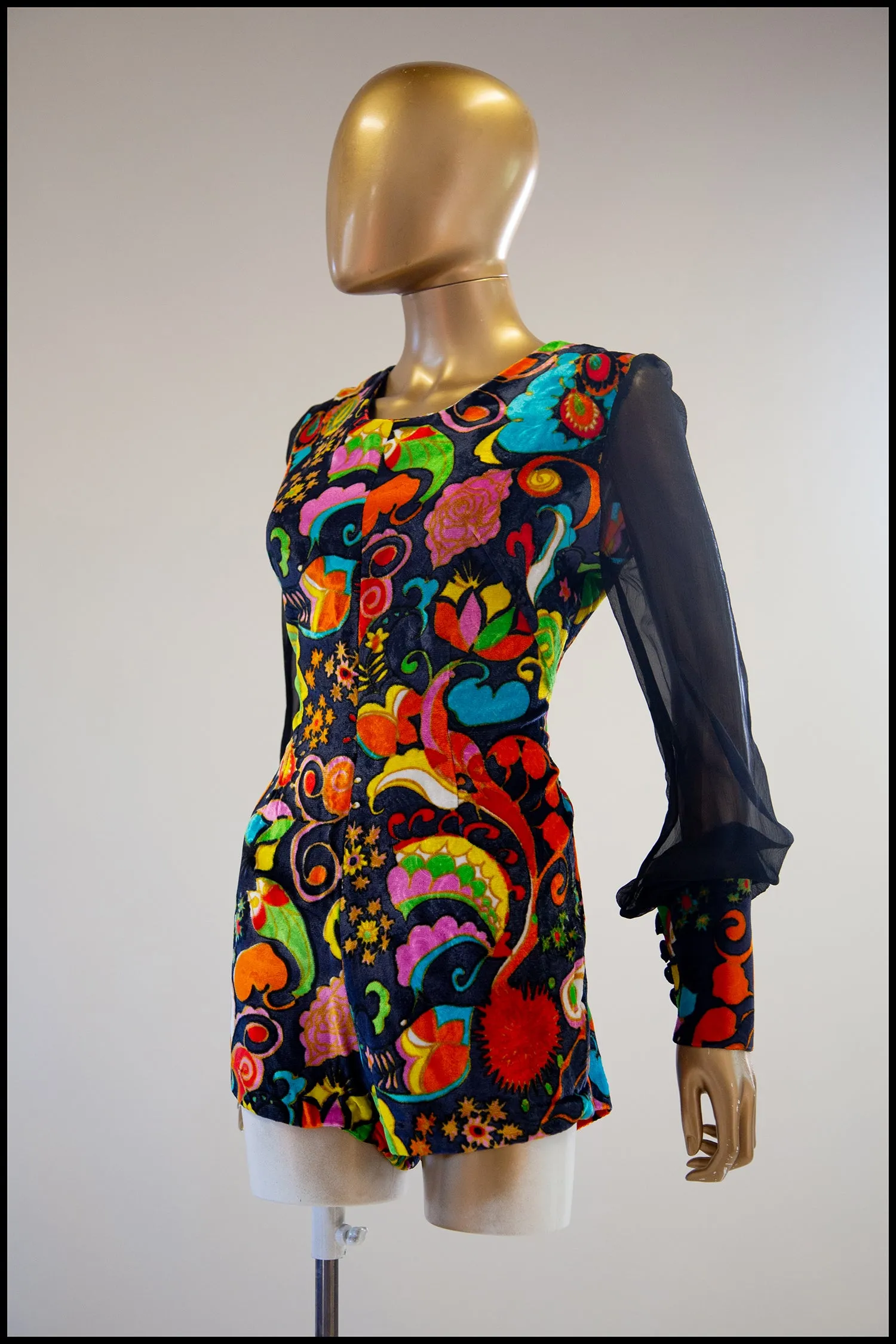 RESERVED Vintage 1970s Printed Velvet Playsuit