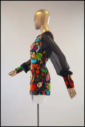 RESERVED Vintage 1970s Printed Velvet Playsuit