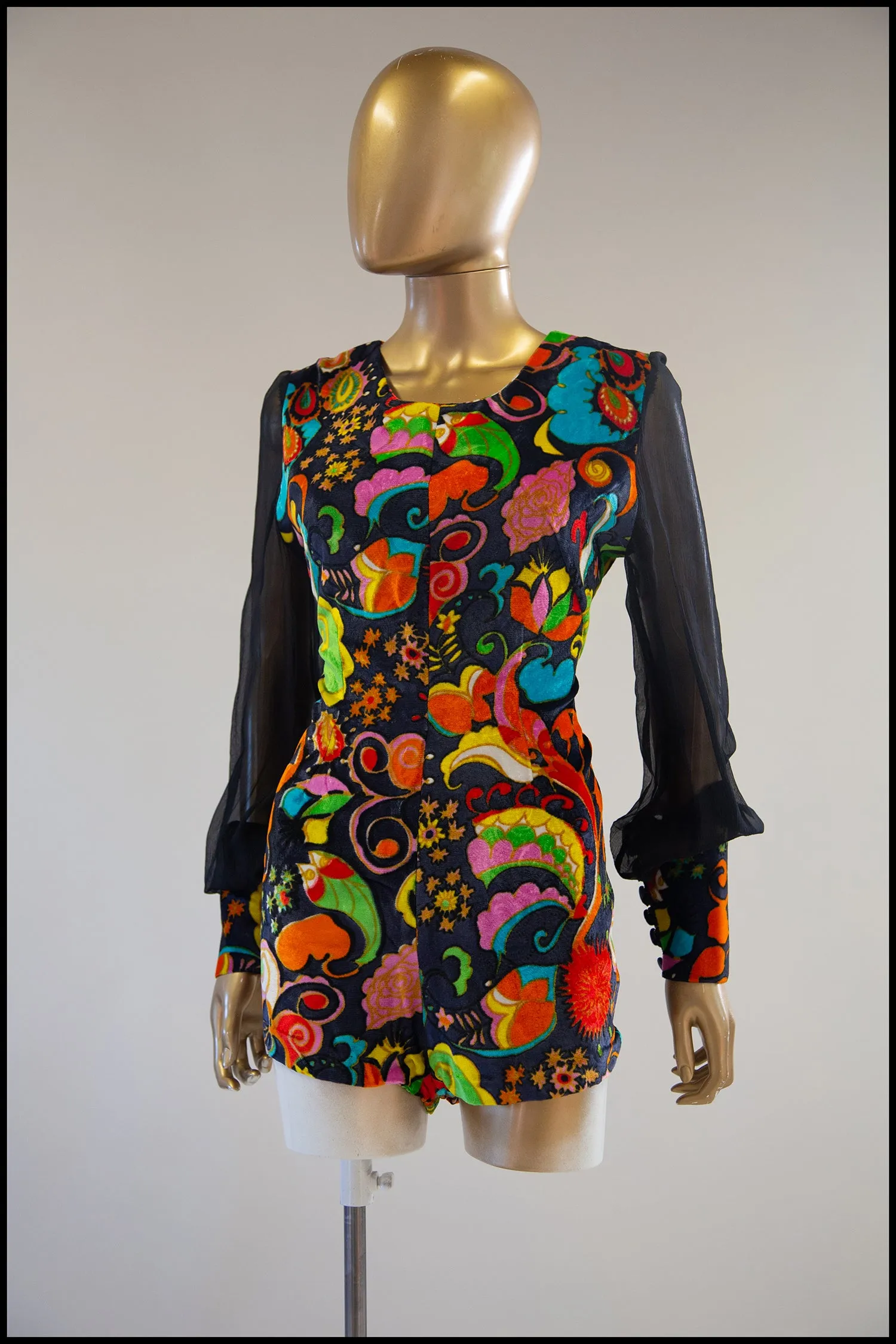 RESERVED Vintage 1970s Printed Velvet Playsuit