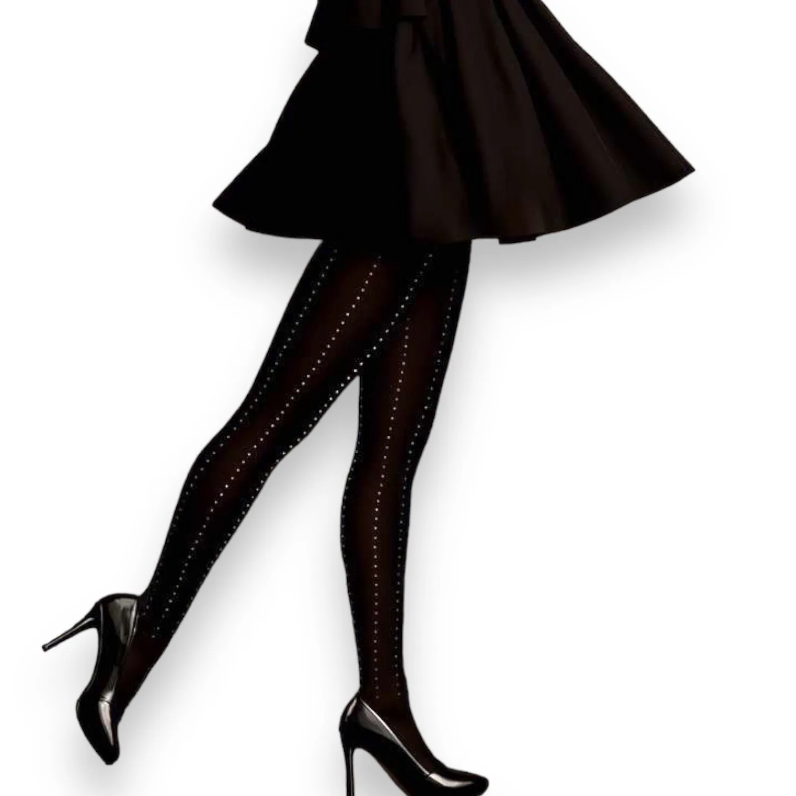 Rhinestone Thick Tights- Dark Black