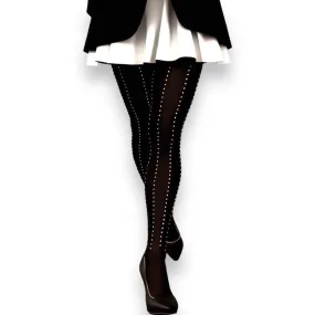 Rhinestone Thick Tights- Dark Black