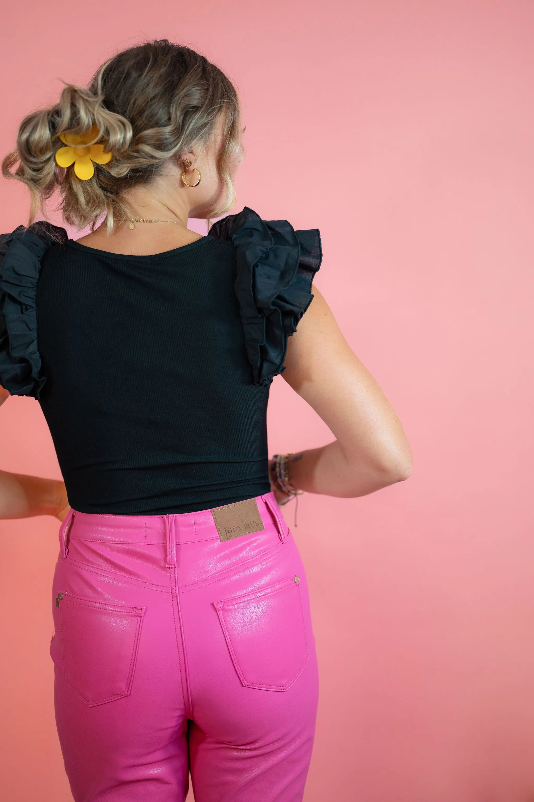 Ruffle Shoulder Scoop Bodysuit