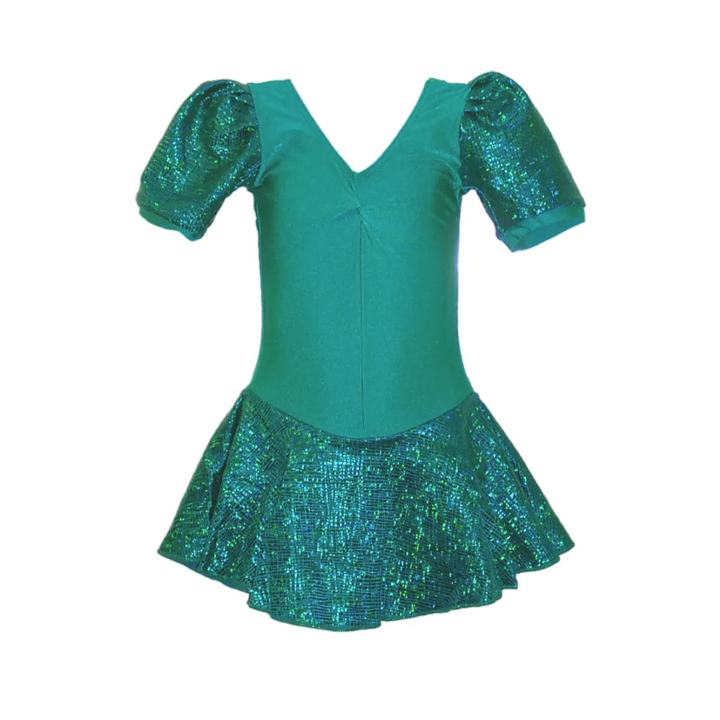 SALE - MILLIE - JADE GREEN PUFF SLEEVE SKIRTED LEOTARD DRESS - 4 (MW) & 5 (LW)