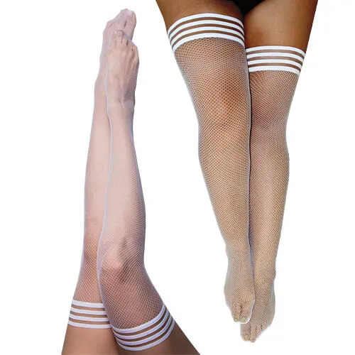 Sammy White Fishnet Thigh High