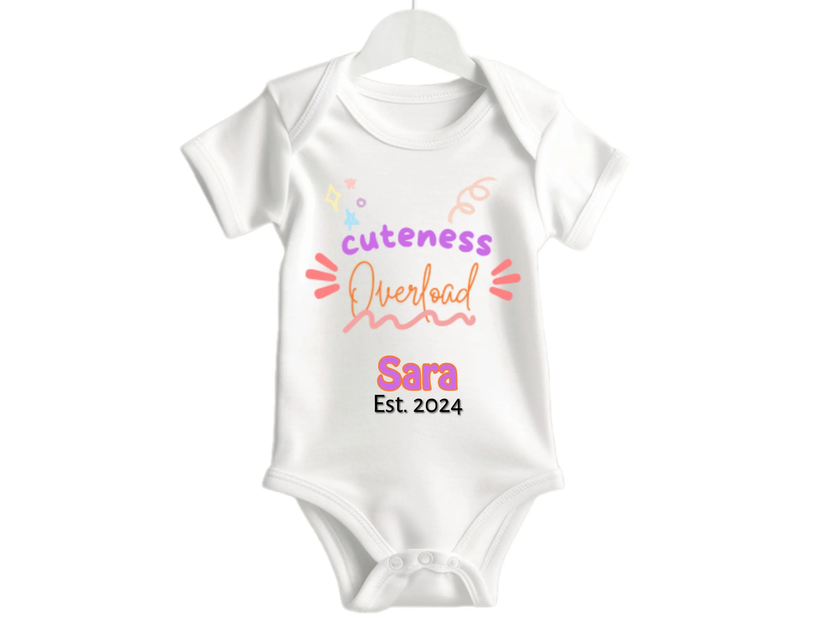 Short sleeve Custom Name Baby Grow with Cuteness Overload for Baby Girls