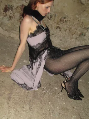 Silver vertical striped tights /Black