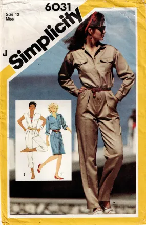 Simplicity 6031 Womens Safari Style Dress Jumpsuit & Rompers 1980s Vintage Sewing Pattern Size 12 Bust 34 inches UNCUT Factory Folded