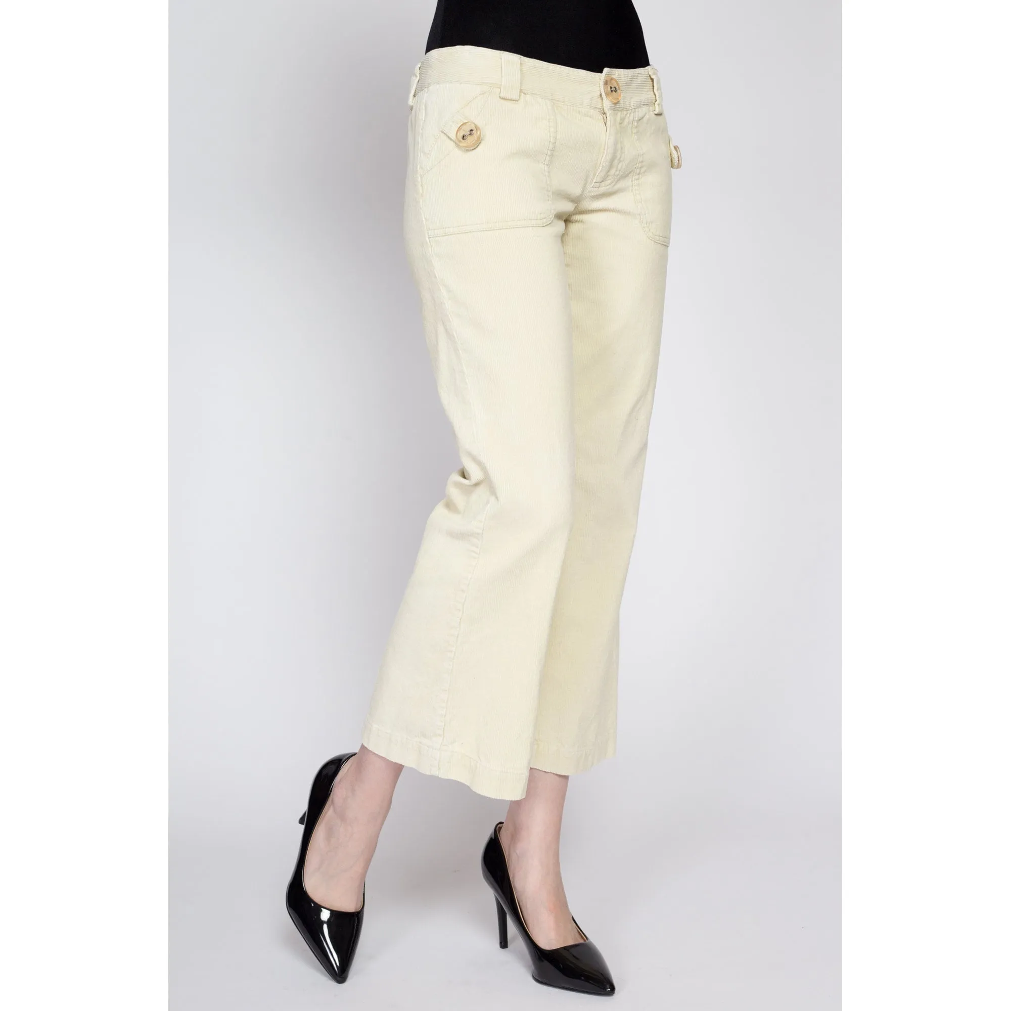 Small 90s Y2K Butter Yellow Corduroy Low Rise Flares
