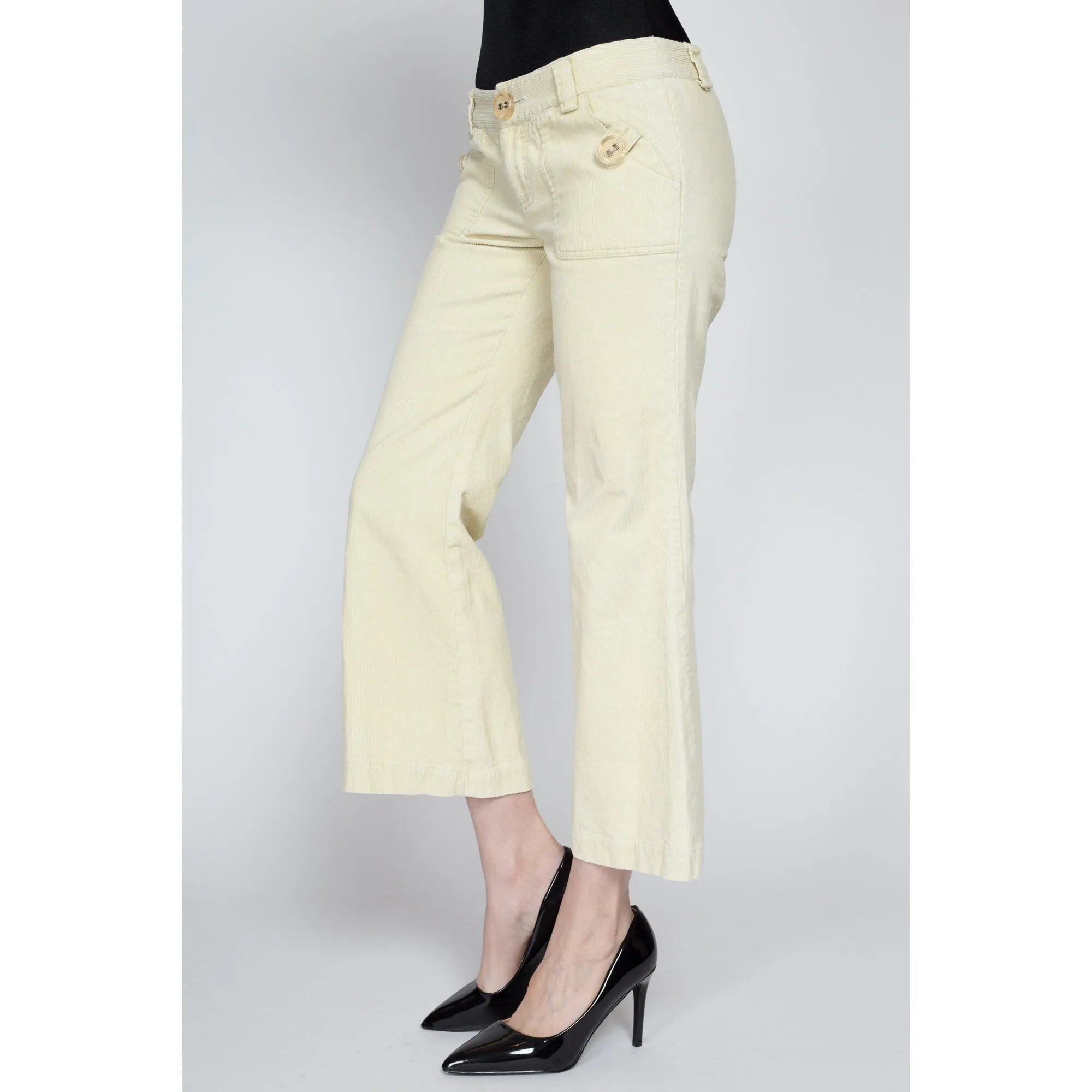 Small 90s Y2K Butter Yellow Corduroy Low Rise Flares