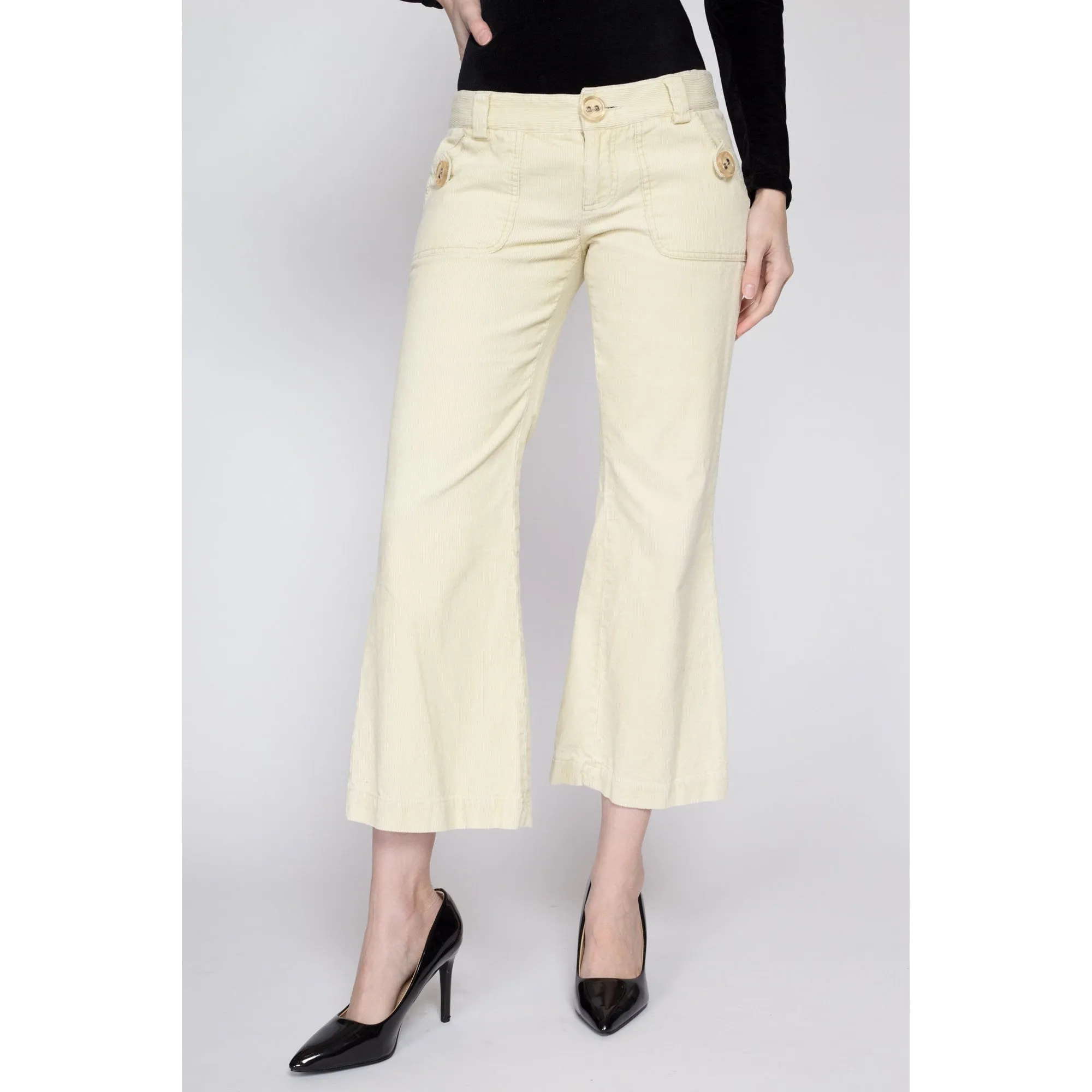 Small 90s Y2K Butter Yellow Corduroy Low Rise Flares