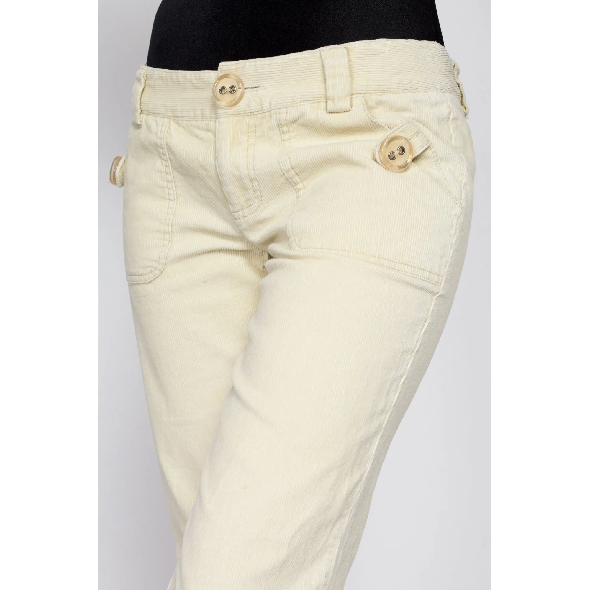 Small 90s Y2K Butter Yellow Corduroy Low Rise Flares