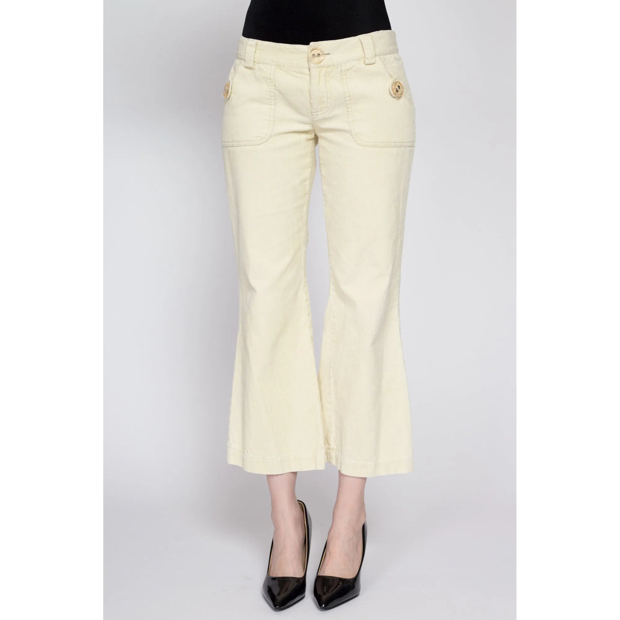 Small 90s Y2K Butter Yellow Corduroy Low Rise Flares