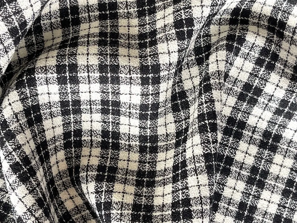 Small-Scale Black & Ivory Wool Crepe (Made in USA)