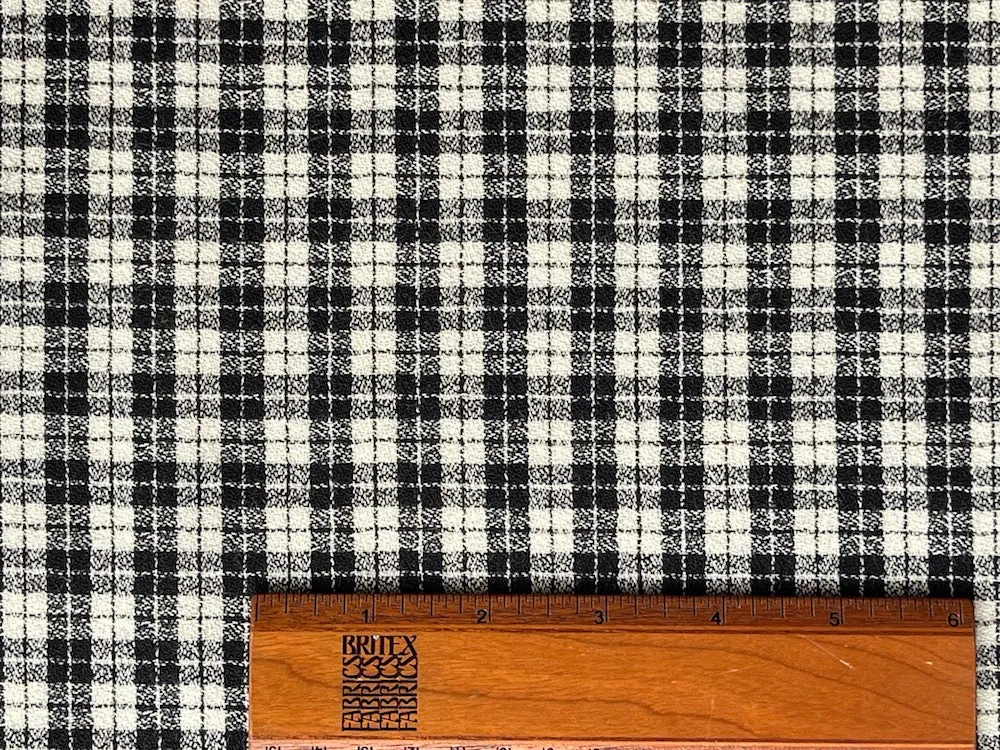 Small-Scale Black & Ivory Wool Crepe (Made in USA)