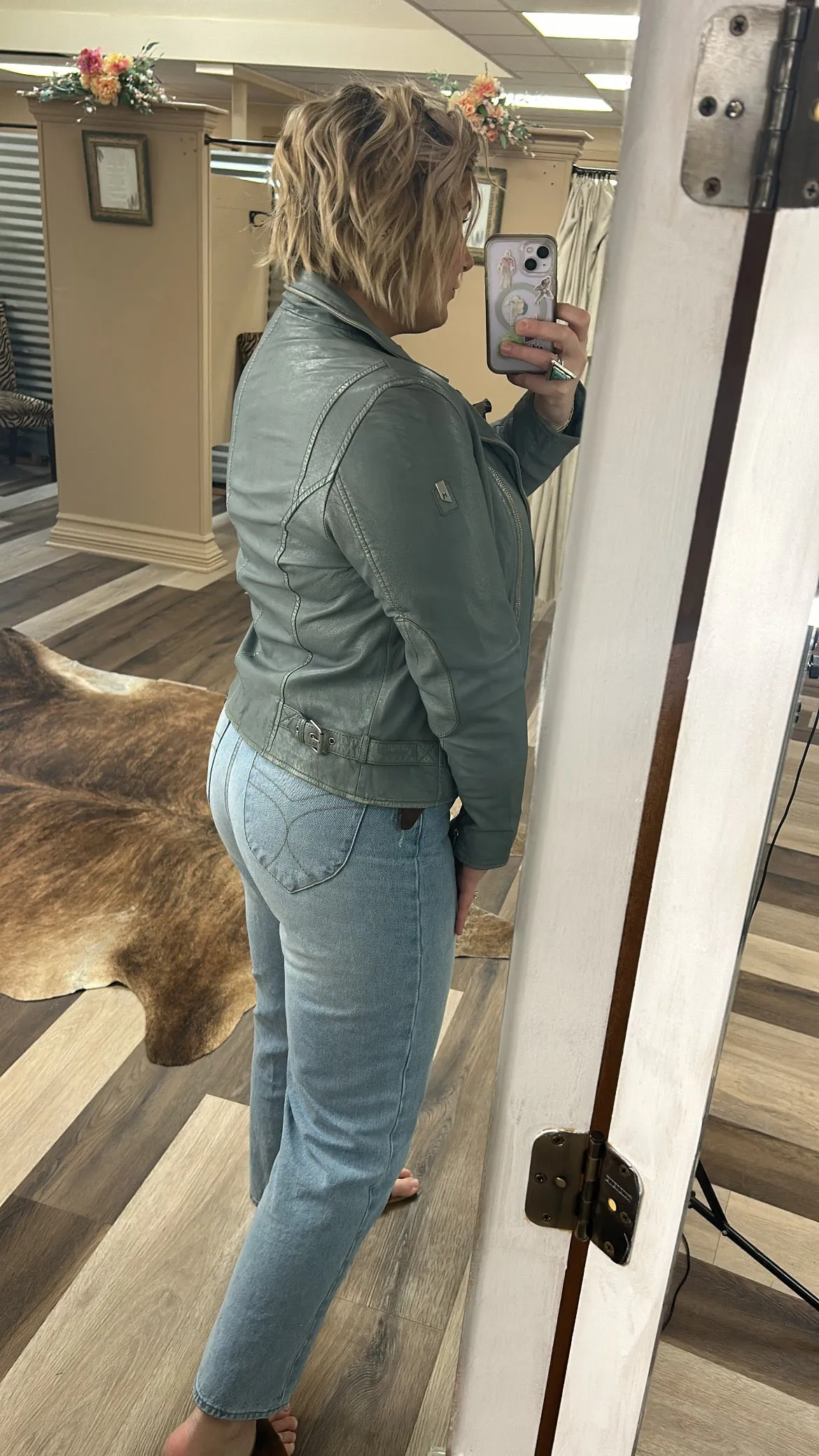 Sofia Winter Sky Lamb Skin Jacket