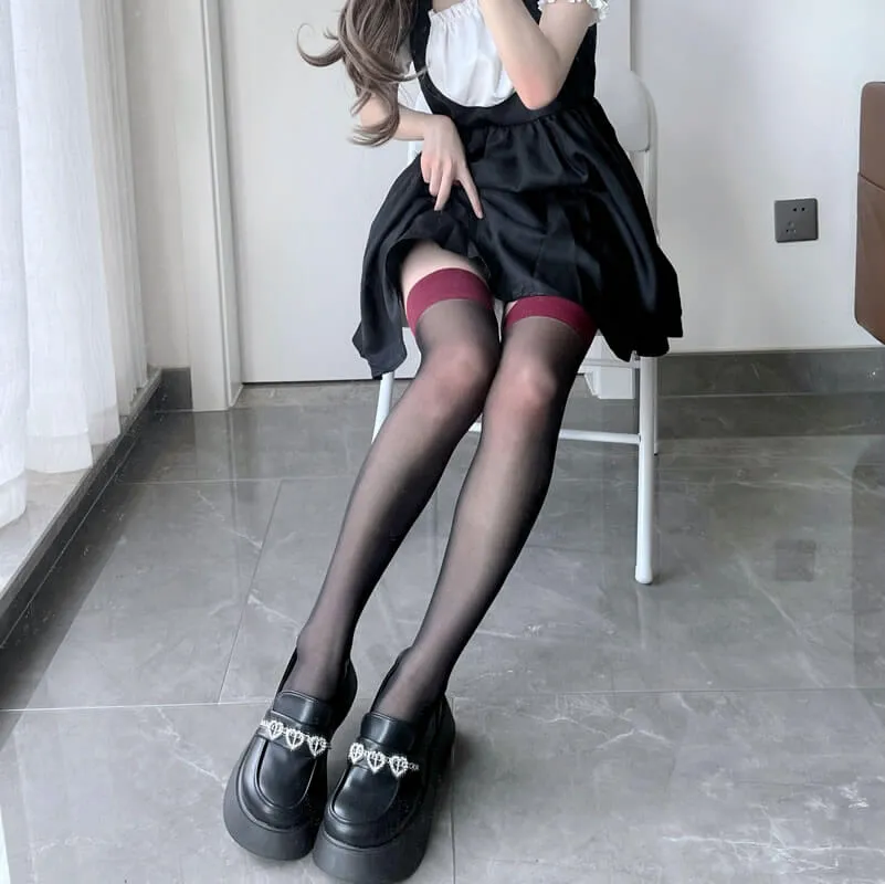 Summer thin red black stockings x0012