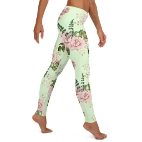 Teal Pink Floral Leggings