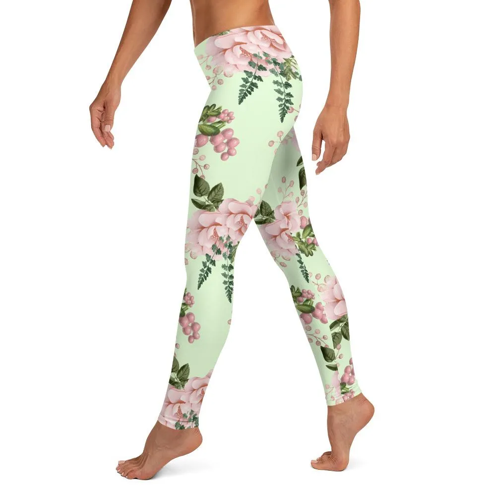 Teal Pink Floral Leggings