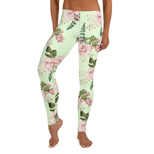 Teal Pink Floral Leggings