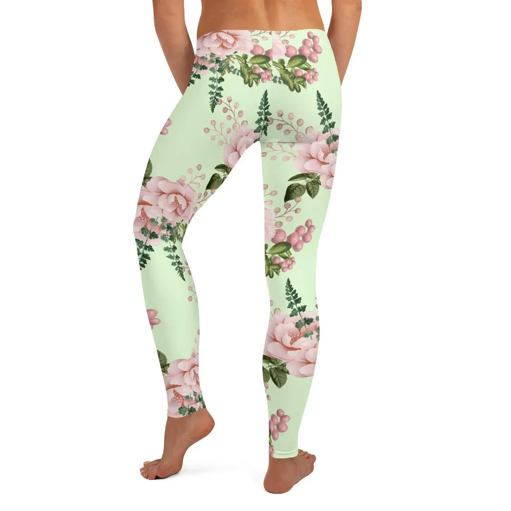 Teal Pink Floral Leggings