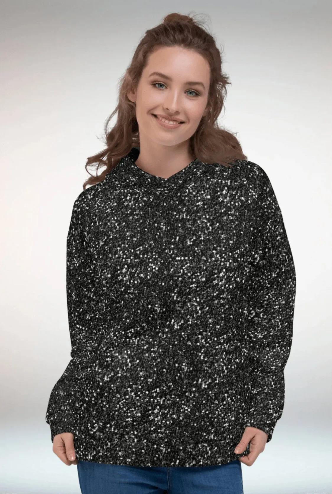 TGC Boutique Glitter Print Oversized Black Hoodie